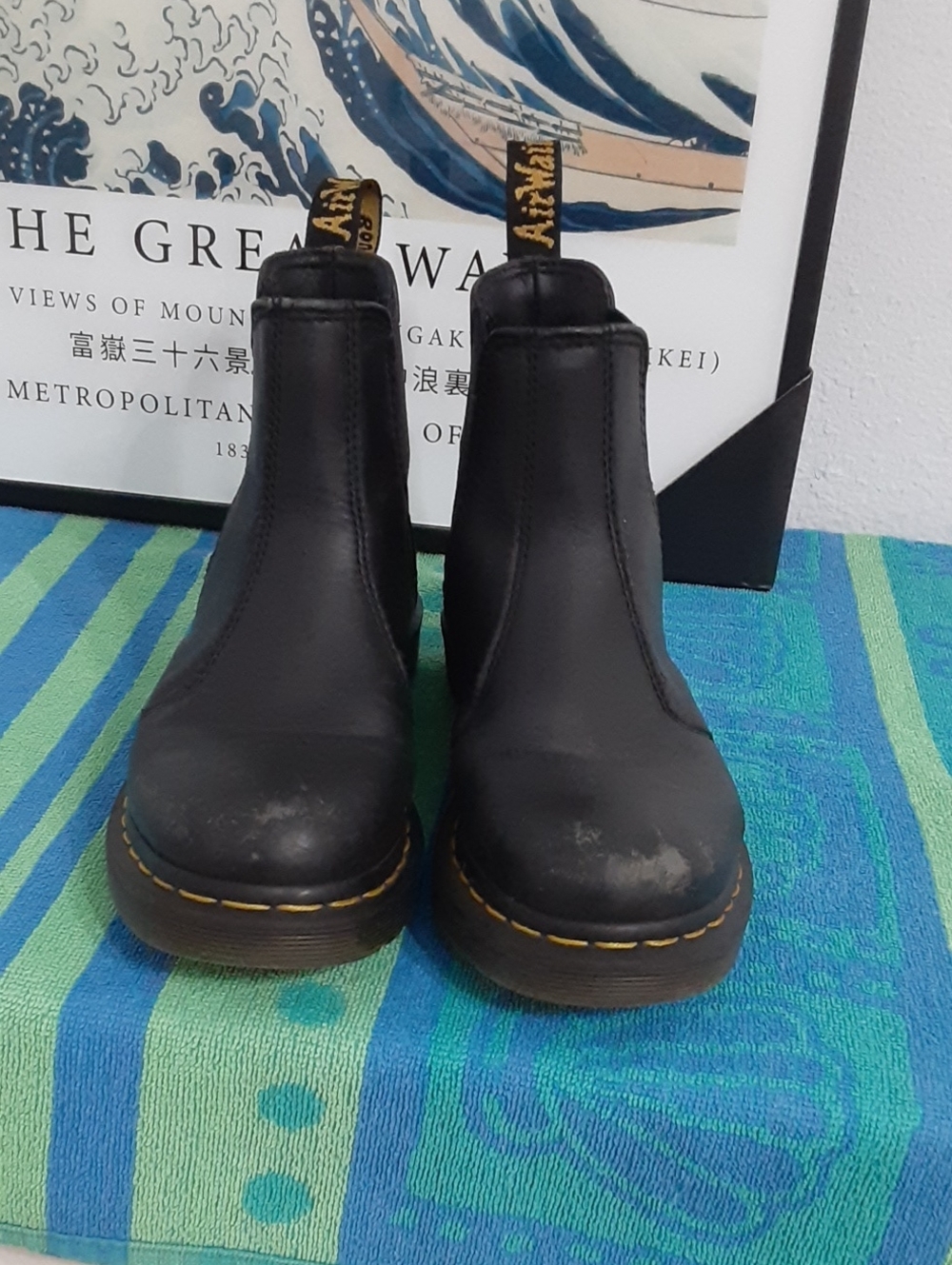 Dr. Martens Black Leather Chelsea Boots with Yellow Stitching